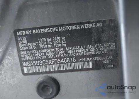 2015 BMW 535I xDrive z USA, uszkodzony, nr VIN WBA5B3C5XFD546876